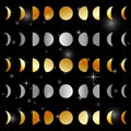 Celestial Moon phases and stars background in silver and gold Royalty Free Stock Photo