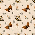 Celestial moth pattern. Vector seamless background