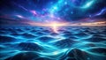 Celestial ocean a serene dreamscape of glowing waves under a starry, nebulous sky. Generative AI Royalty Free Stock Photo
