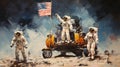 Celestial Odyssey: Artistic Retelling of the 1969 Moon Landing Triumph