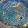 1914 Celestial Planetary System: A celestial and captivating background featuring a planetary system with orbiting planets, cosm