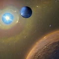 1914 Celestial Planetary System: A celestial and captivating background featuring a planetary system with orbiting planets, cosm