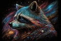 Celestial racoon vision or spirit, psychedelic imaginary creature, AI Generative panoramic banner
