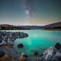 Celestial Reflections: The Glow of Lake Tekapo Under a Starry Sky Royalty Free Stock Photo