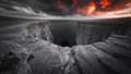 a celestial scene at the edge of a cliff, gazing into an endless abyss beneath a burning sky Royalty Free Stock Photo