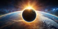 A celestial scene where planet Earth is enveloped by a radiant solar eclipse AI-Created Content Royalty Free Stock Photo