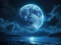 Celestial Serenity: Blue Glow Moonrise Elegance