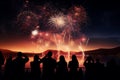 Celestial show Peoples silhouettes admire fireworks, a dazzling night display