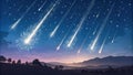 Celestial Showers An array of cascading fireworks fall like shooting stars with long tails of light flickering as they Royalty Free Stock Photo