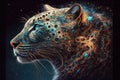Celestial snow leopard, ounce vision, psychedelic imaginary creature, AI Generative panoramic banner