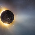 1625 Celestial Solar Eclipse: A mesmerizing and celestial background featuring a solar eclipse with a crescent sun, celestial co