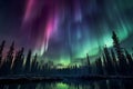 Celestial spectacle transformed night with purple and green aurora borealis