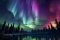 Celestial spectacle transformed night with purple and green aurora borealis