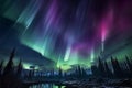 Celestial spectacle transformed night with purple and green aurora borealis