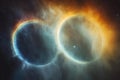 Celestial spectacle of two overlapping cosmic rings in vivid colors