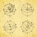 Celestial spheres. Ancient drawing. Axial tilt of the Earth. Royalty Free Stock Photo