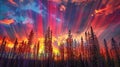 Celestial Splendor, Mesmerizing Light Display Over Boreal Trees. Generative Ai