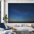 1534 Celestial Starry Sky: A celestial and captivating background featuring a night sky filled with stars, a crescent moon, and