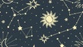 Celestial Stars and Sun Constellation Pattern, vector design Generative AI Royalty Free Stock Photo