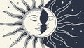 Celestial Sun and Moon Faces for Mystical Esoteric Designs Vector, vector design Generative AI Royalty Free Stock Photo