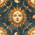 Celestial Sun and Moon Pattern with Ornate Details Royalty Free Stock Photo