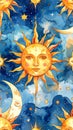 Celestial Sun and Moon Watercolor Pattern Royalty Free Stock Photo