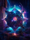 Celestial Symphony: Blue and Purple Star Surrounded by Colorful Lights in the Galaxy (AI Generated) Royalty Free Stock Photo