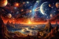 Celestial Symphony: captivating panorama of celestial bodies, where stars, planets, and galaxies dance in harmony