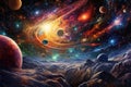 Celestial Symphony: captivating panorama of celestial bodies, where stars, planets, and galaxies dance in harmony