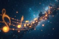 Celestial symphony golden musical notes dance across a starry night sky. Generative AI Royalty Free Stock Photo