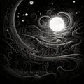 Celestial Symphony in Monochromatic Art Style