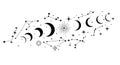 Celestial-themed illustration featuring a sequence of crescent moon phases, Royalty Free Stock Photo