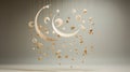 a celestial-themed mobile with golden stars and crescent moons suspended against a pure white backdrop