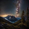 Celestial Tranquility: Captivating Nighttime Landscape Under a Star-Studded Milky Way