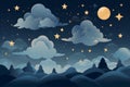 Celestial Tranquility: Dreamy Night Sky with Stars and Soft-Edged Clouds in Anemoiacore Style, generative ai Royalty Free Stock Photo