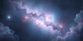 A celestial view of a bright star and nebula clouds in a dark blue and purple night sky scene Royalty Free Stock Photo