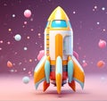 Celestial Voyage: 3D Rendering of a Cute Space Rocket Crafted with Generative AI