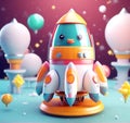 Celestial Voyage: 3D Rendering of a Cute Space Rocket Crafted with Generative AI