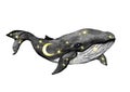 Celestial whale with stars and constellations. Watercolor cosmos design, mystical illustration for decorative space