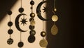 Celestial Wind Chimes with Moons and Stars Royalty Free Stock Photo