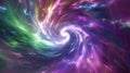 A celestial wonderland in the sky captured in a colorful background of swirling purples and greens with ethereal aurora