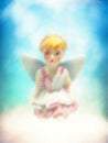 Painterly angel Celestial young little blonde girl fairy sitting on a cloud Royalty Free Stock Photo