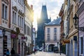 Celetna street and Powder tower at sunrise, Prague, Czech Republic Royalty Free Stock Photo