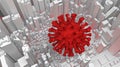 Cell coronavirus in abstract city Royalty Free Stock Photo