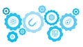 Cell, division gear blue icon set. Connected gears and vector icons for logistic, service, shipping, distribution, transport,