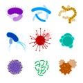 Cell, microscopic macro cell, bacteria, virus. Set of micro-organisms disease-causing objects, different types, bacteria