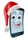 Cell Mobile Phone Christmas Mascot in Santa Hat Royalty Free Stock Photo