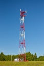 Cell phone antenna, transmitter. Telecom radio mobile antenna against blue sky Royalty Free Stock Photo