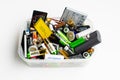 cell phone batteries. stacked. battery recycling. recovery of copper, gold, lithium