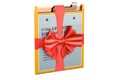 Cell Phone Battery with red ribbon and bow, present concept. 3D rendering Royalty Free Stock Photo